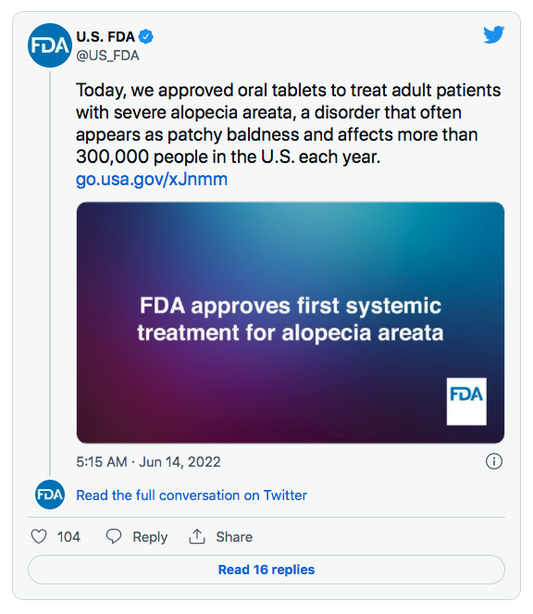 FDA approves first systemic treatment for Alopecia Areata